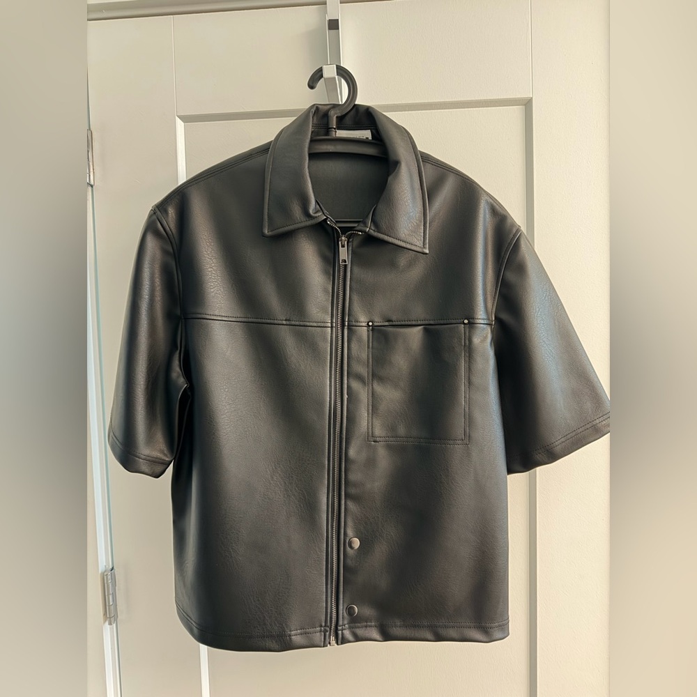 Men's Black Faux Leather Shirt